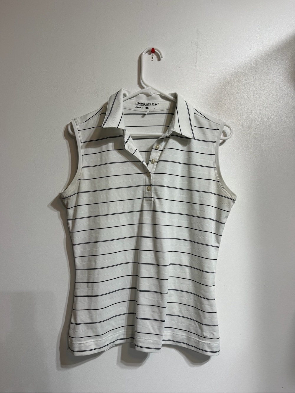 Nike Golf White Black Striped Sleeveless Dri-Fit Polo Shirt Size Medium